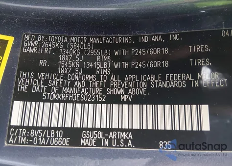 2014 Toyota Highlander Xle V6 from USA, damaged, VIN 5TDKKRFH3ES023152